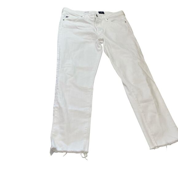 AG Adriano Goldschmeid White Skinny Prima Crop Cigarette Raw Cut Hem size 30R - Picture 7 of 14